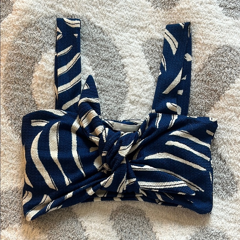 Zara Blue and White Tie Front Crop Tank Top